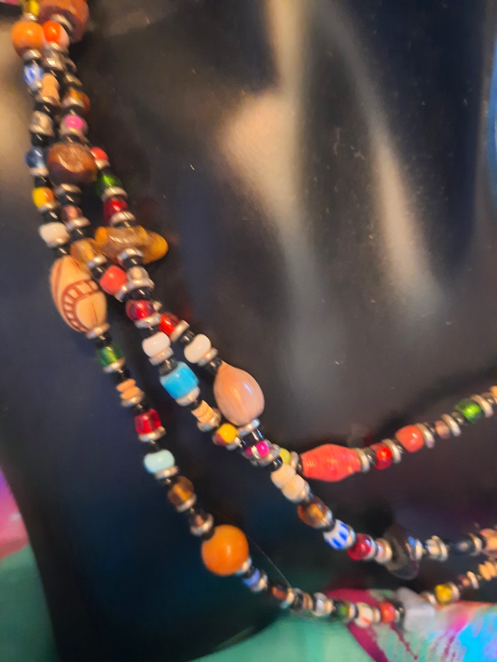 Boho Festival Vibe Multicolor Beaded Triple-Strand Multi-Media Necklace - Picture 3 of 7